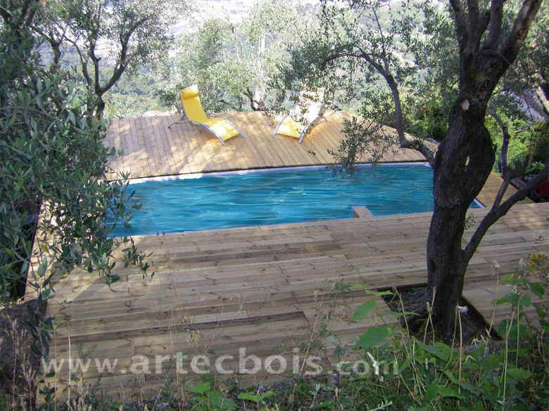 artecbois plage de piscine en bois et terrasse bois sur plusieurs niveau aménagement de restanques